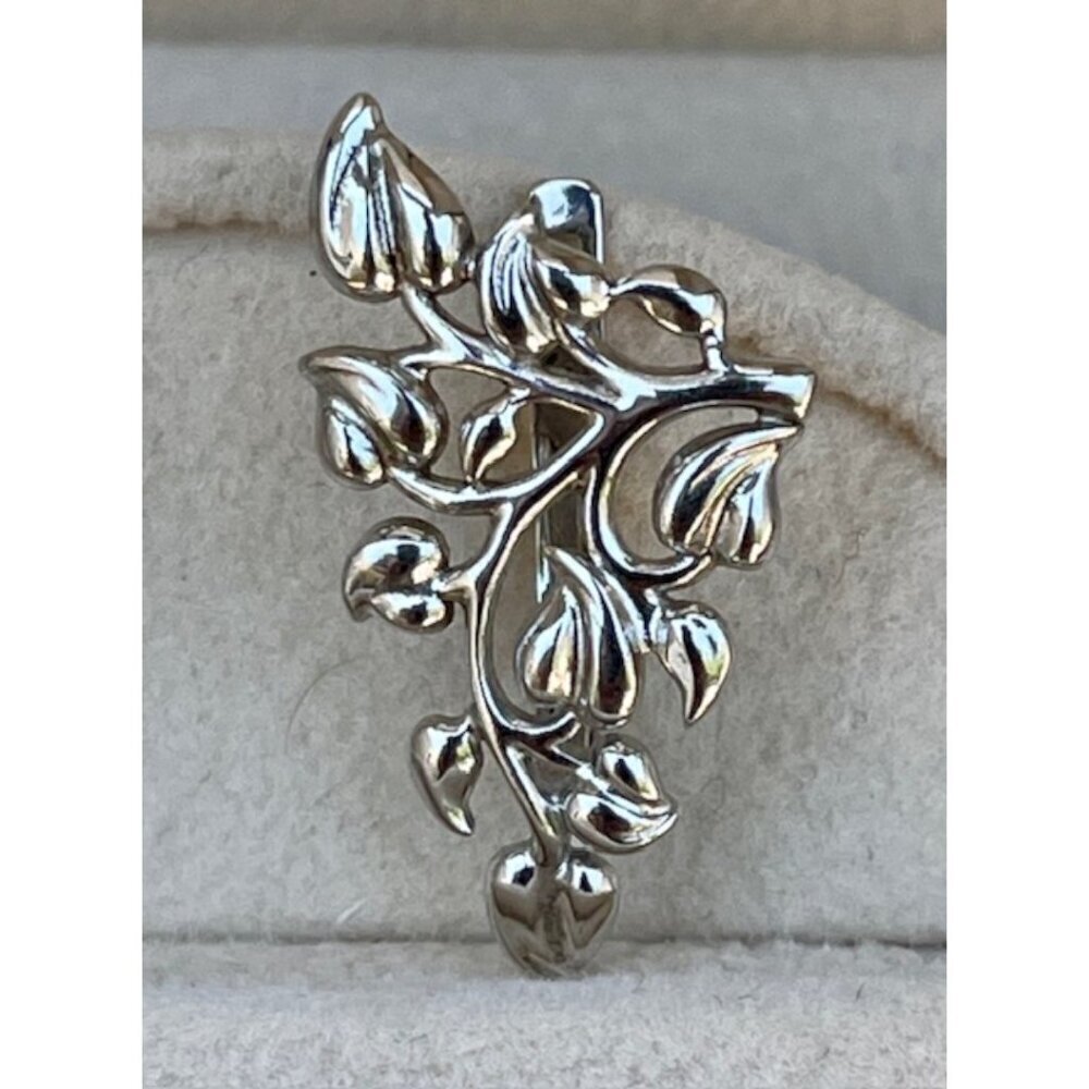 925 Sterling Silver Leaf Vine English Lock Earrings Women's 10mm x 5mm - Picture 2 of 4